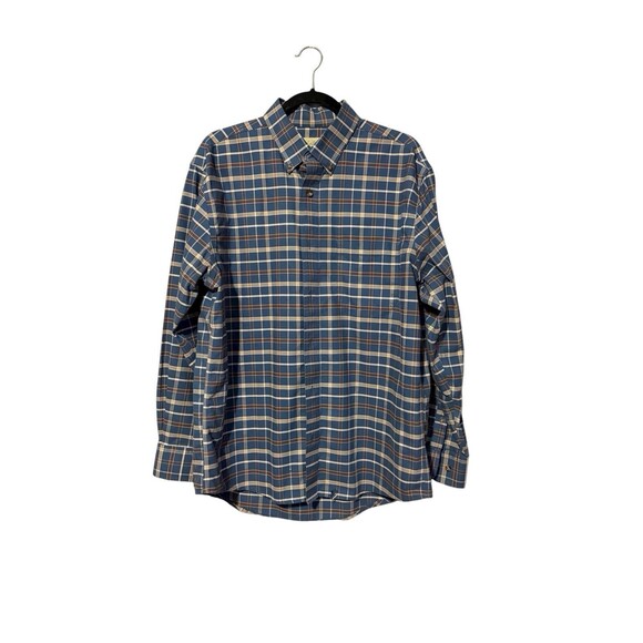 Cabela’s Plaid Button Front Shirt Size L Blue Brown READ - Picture 1 of 6